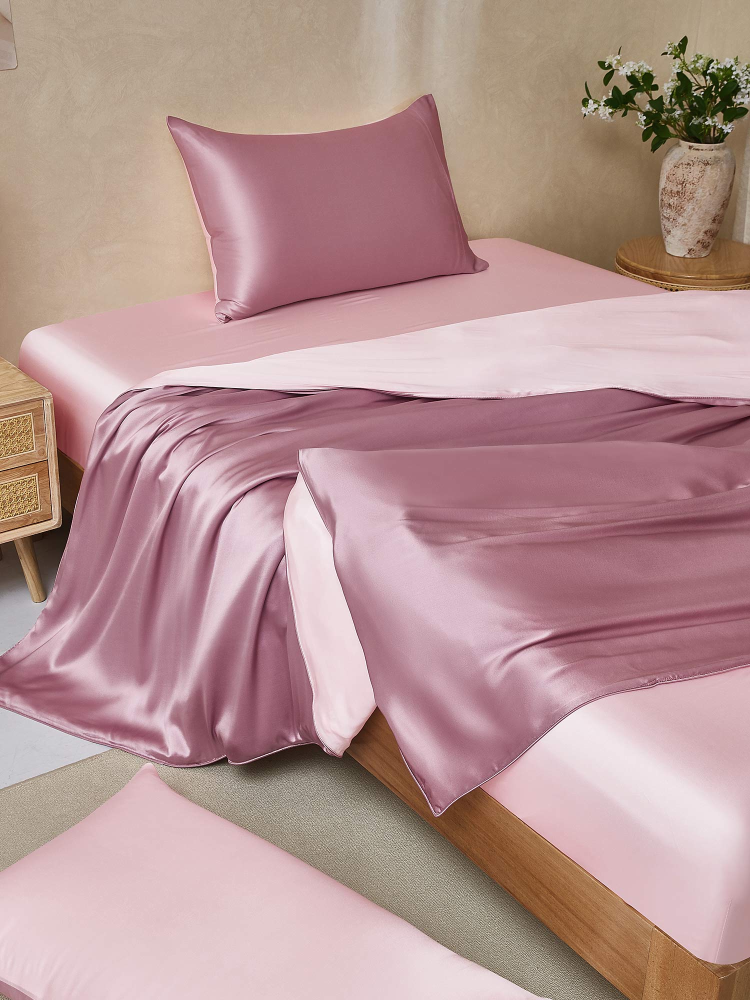[PaleMauve+LightPink] SilkSilky-CA 19Momme Pure Silk Bedding Set 001,