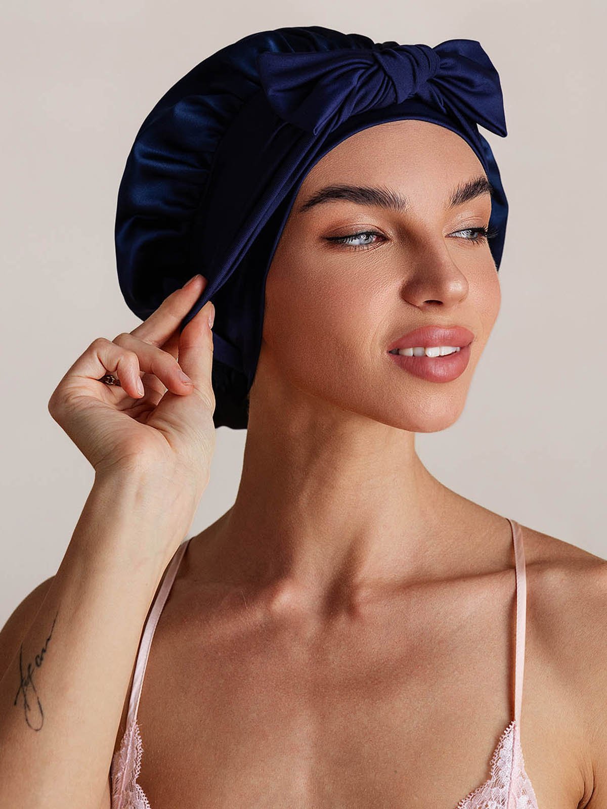 SilkSilky-CA Pure Silk Sleep Cap DarkBlue 006