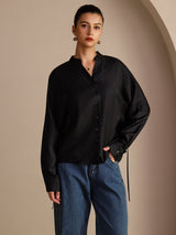 [Black] SilkSilky-CA Long Sleeve Split Women's Blouse 004