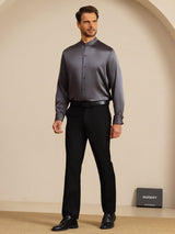 [Dark Gray] SilkSilky-CA Long Sleeve Stand Collar Men''s Shirt 008