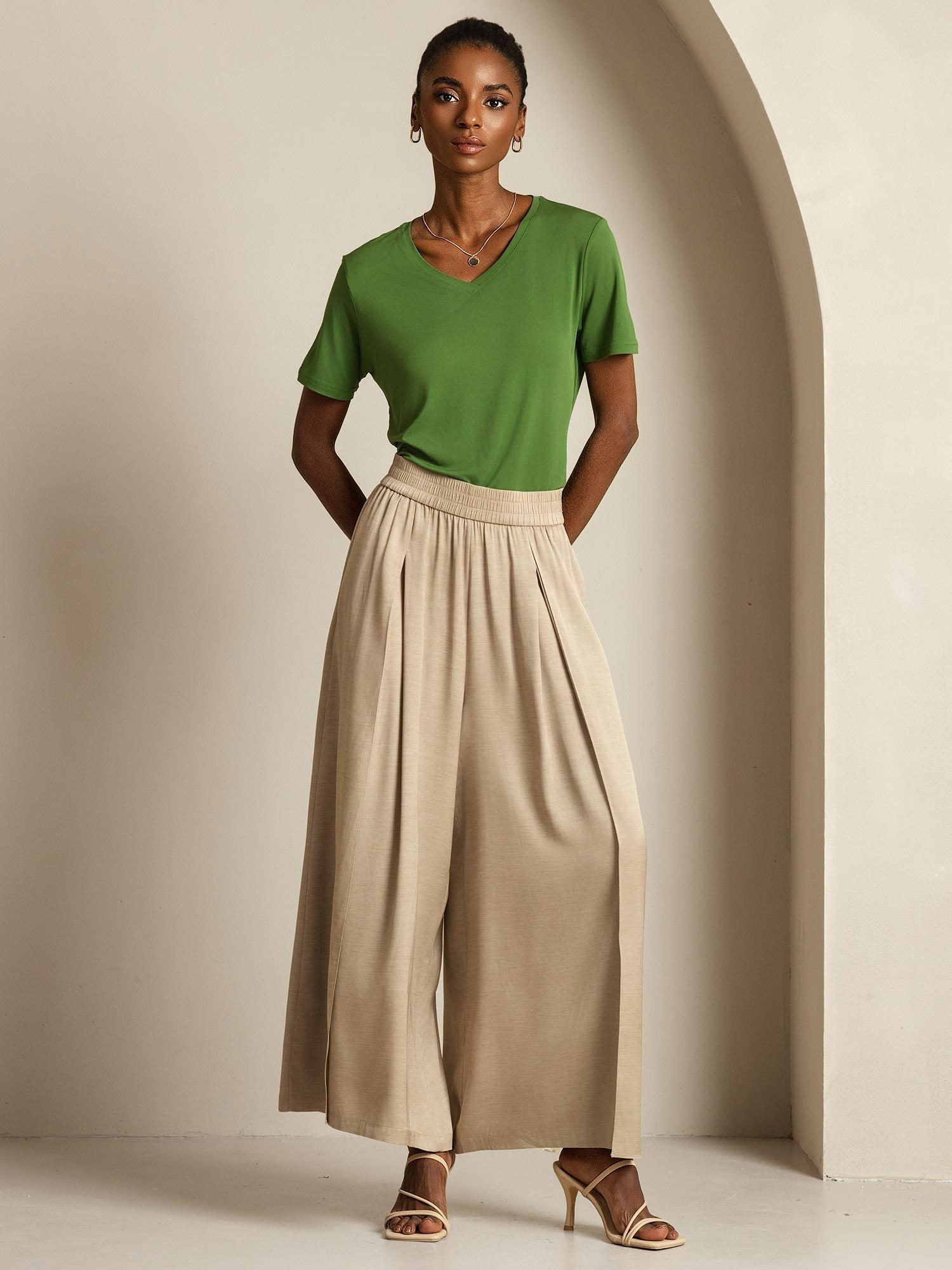 [Tan] SilkSilky-CA 19Momme Silk Womens Pants 009