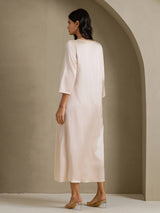 [Beige] SilkSilky-CA 3/4 Sleeve Round Neck Dress 002