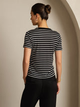 [Black Stripe] SilkSilky-CA Short Sleeve Crew Neck Women's T-Shirt 002