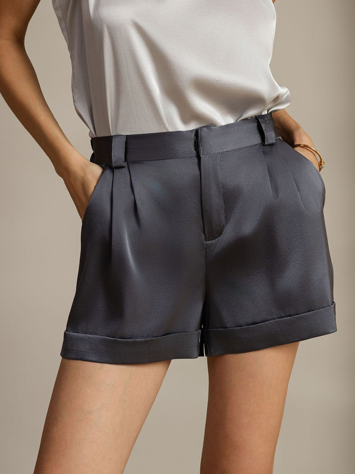 [DarkGray] SilkSilky-CA 19Momme Silk Womens Shorts 001