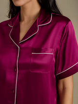[Fuchsia] SilkSilky-CA Short Sleeve Lapel Collar Women's Pajamas 004