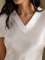 [White] SilkSilky-CA Cap Sleeve V Neck Dress 004