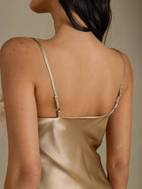 [Champagne] SilkSilky-CA Spaghetti Strap V Neck Nightgown 005