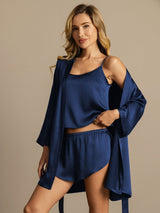 [Dark Blue] SilkSilky-CA 3/4 Sleeve Scoop Neck Women's Pajamas 001