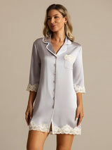 [Lavender] SilkSilky-CA Pure Silk Lapel Collar Nightshirt 009