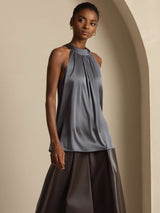 [Dark Gray] SilkSilky-CA Sleeveless Halter Women's T-Shirt 007