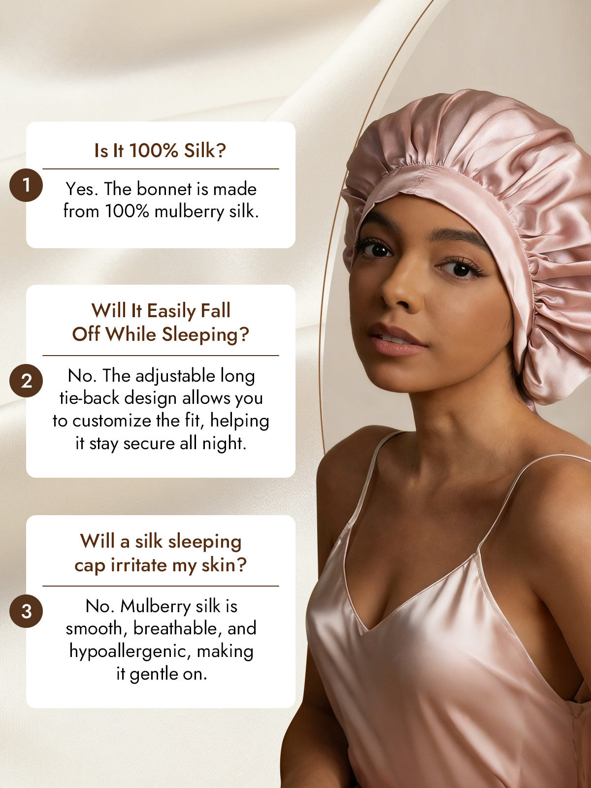 [Pink] SilkSilky-CA Pure Silk Sleep Cap 007