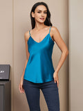 SilkSilky-CA Pure Silk Sleeveless V Neck Camisole Teal 005