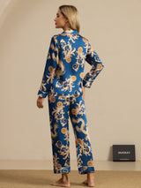 [Navy Dragon] SilkSilky-CA Long Sleeve Lapel Collar Women's Pajamas 002