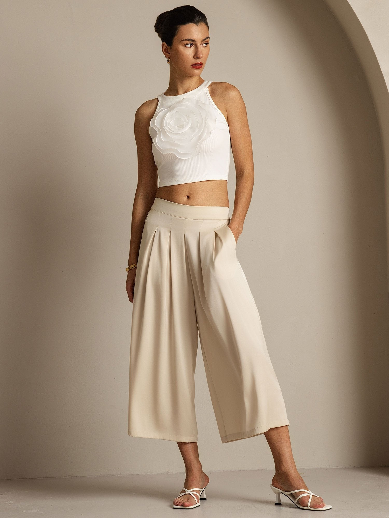 [Beige] SilkSilky-CA 19Momme Silk Womens Pants 007