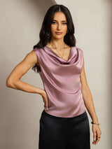 [Pale Mauve] SilkSilky-CA Cap Sleeve Cowl Neck Women's T-Shirt 004