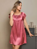 SilkSilky CA Pure Silk Cap Sleeve Tie Neck Nightgown PaleMauve 001