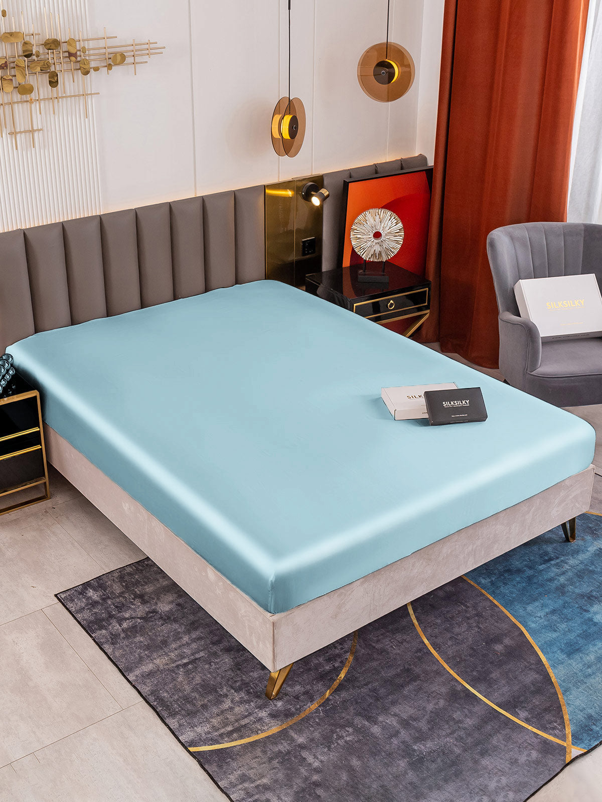 [Light Blue] SilkSilky-CA 19Momme Pure Silk Sheet 001