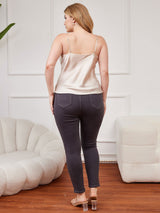 [Beige] SilkSilky-CA Spaghetti Strap V Neck Plus Size Camisole Top 002