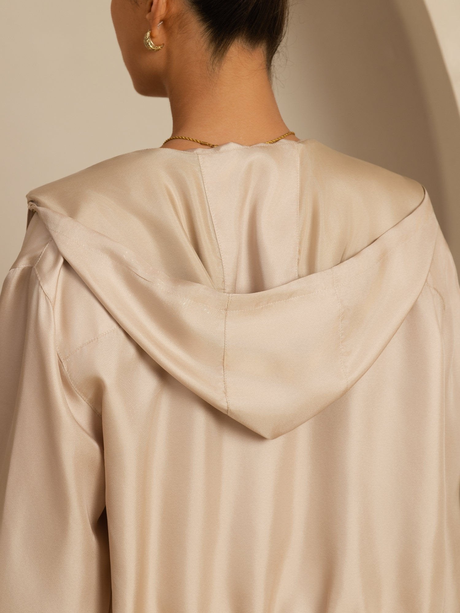 [Tan] SilkSilky-CA 18Momme Silk Satin Surah Long Sleeve Stand Collar Women's Outerwear 004