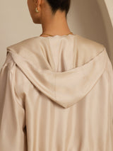 [Tan] SilkSilky-CA 18Momme Silk Satin Surah Long Sleeve Stand Collar Women's Outerwear 004