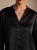 [Black] SilkSilky-CA Long Sleeve Split Women's Blouse 004