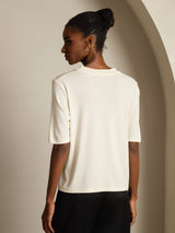 [Beige] SilkSilky-CA Half Sleeve Crew Neck Women's T-Shirt 002