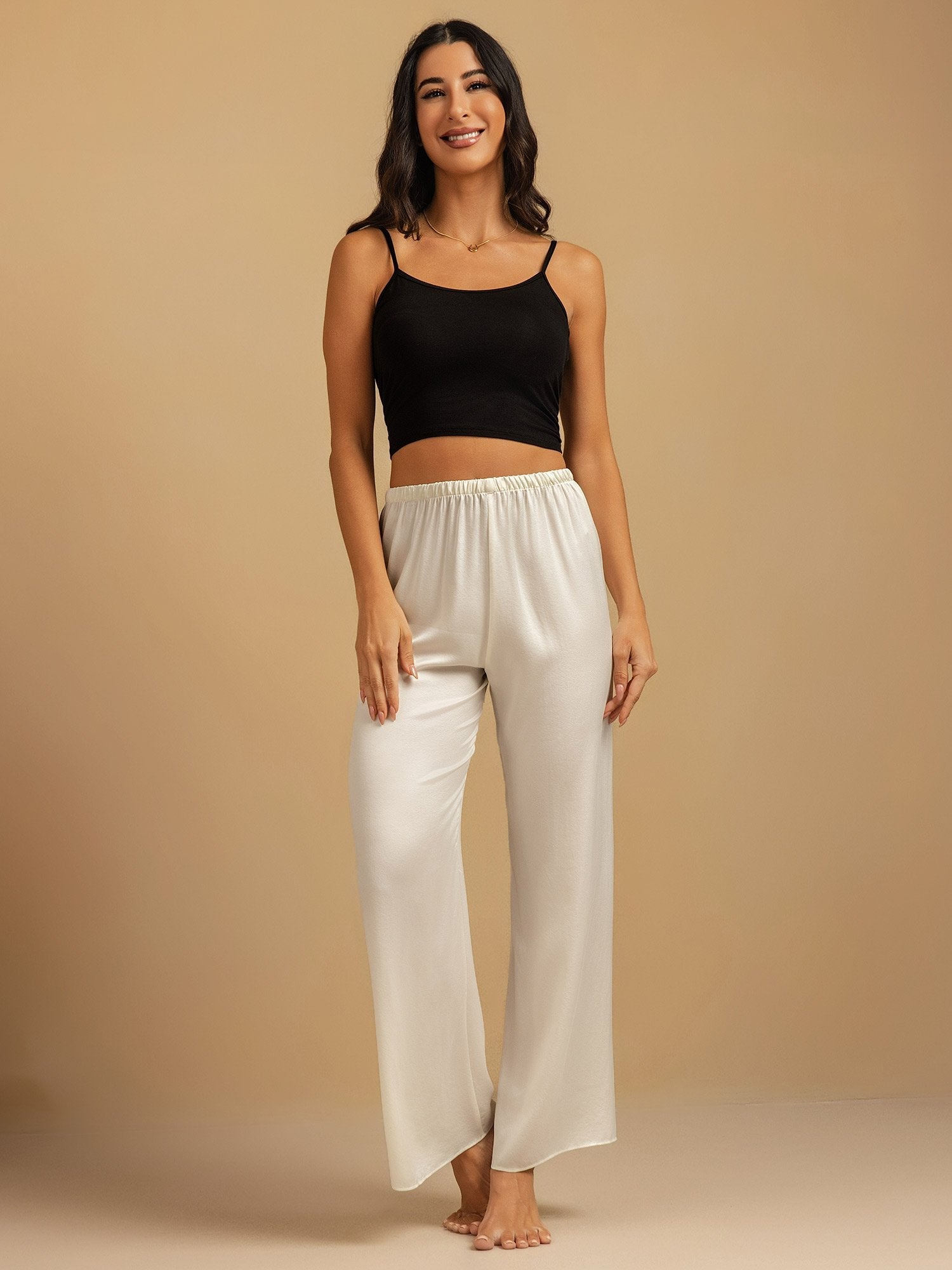 [White] SilkSilky-CA 19Momme Machine-Washable Silk Womens Sleep Bottoms 006