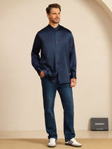 [Dark Blue] SilkSilky-CA Long Sleeve Stand Collar Men''s Shirt 008