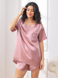 SilkSilky CA Pure Silk Short Sleeve Round Neck Women's Pajamas PaleMauve 003