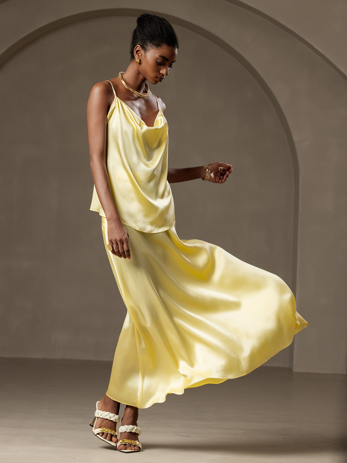 [Light Yellow] SilkSilky-CA 19Momme Silk Skirt 006
