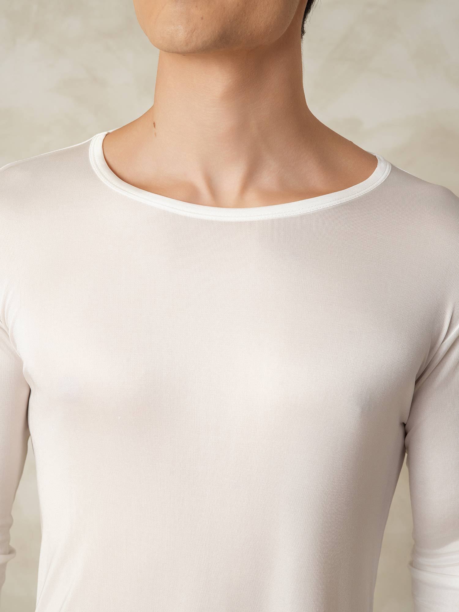 [White] SilkSilky-CA Silk Knitted Round Neck Men's Pajamas 004