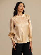 [Champagne] SilkSilky-CA 19Momme Long Sleeve Round Neck Blouse 003