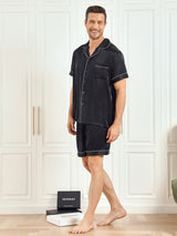 [Black] SilkSilky-CA Short Sleeve Notch Collar Men's Pajamas 004