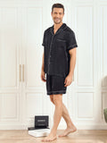 SilkSilky CA Pure Silk Short Sleeve Mens Pajamas Black 004