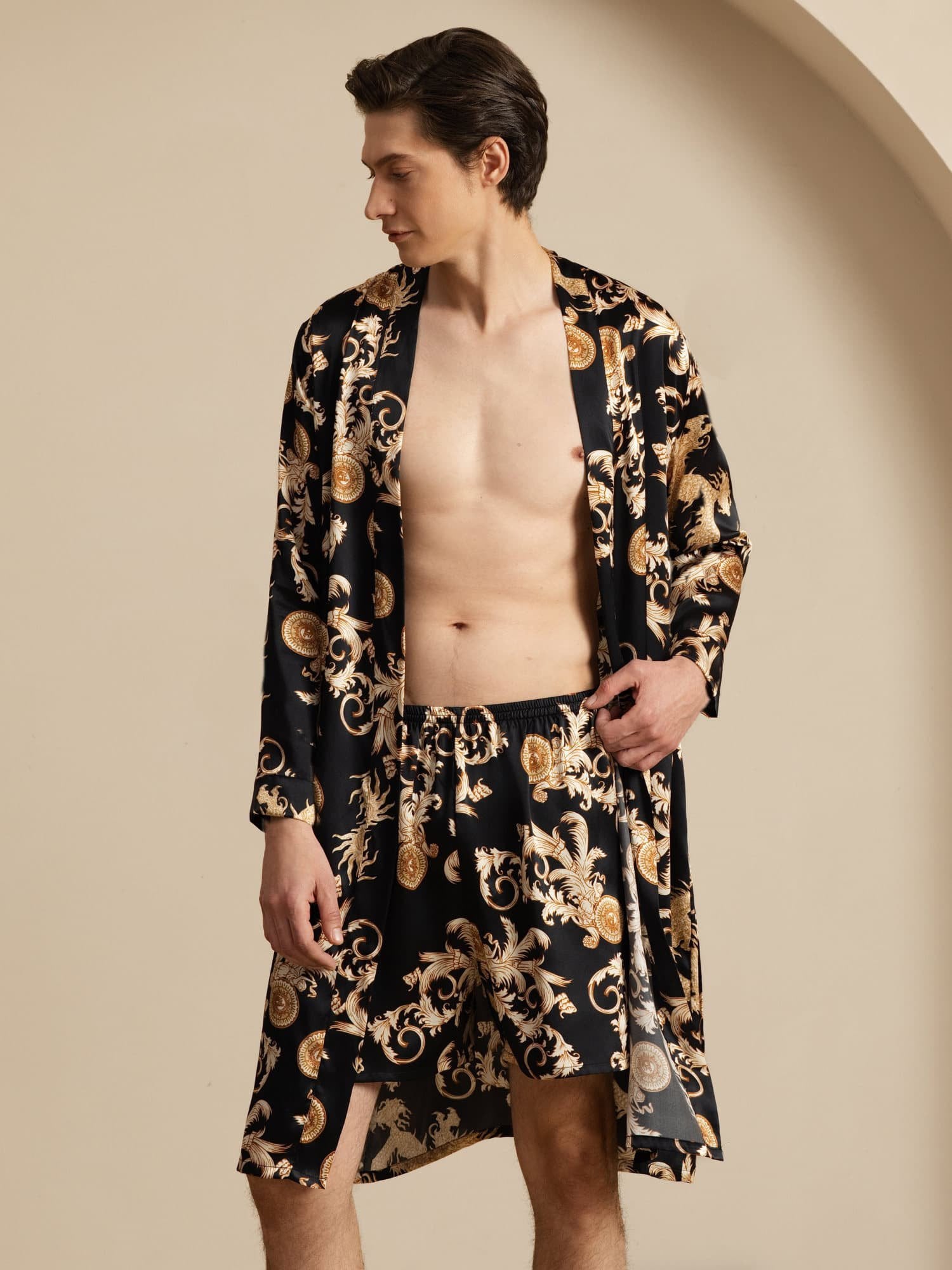 [Black Dragon] SilkSilky-CA Long Sleeve Men's Pajamas 002