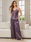 SilkSilky CA Pure Silk Sleeveless V Neck Camisole Set PurpleGray 003