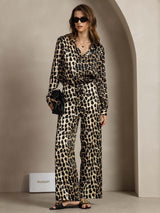 [Leopard] SilkSilky-CA 19Momme Silk Lapel Collar Women''s Outfit Sets 005