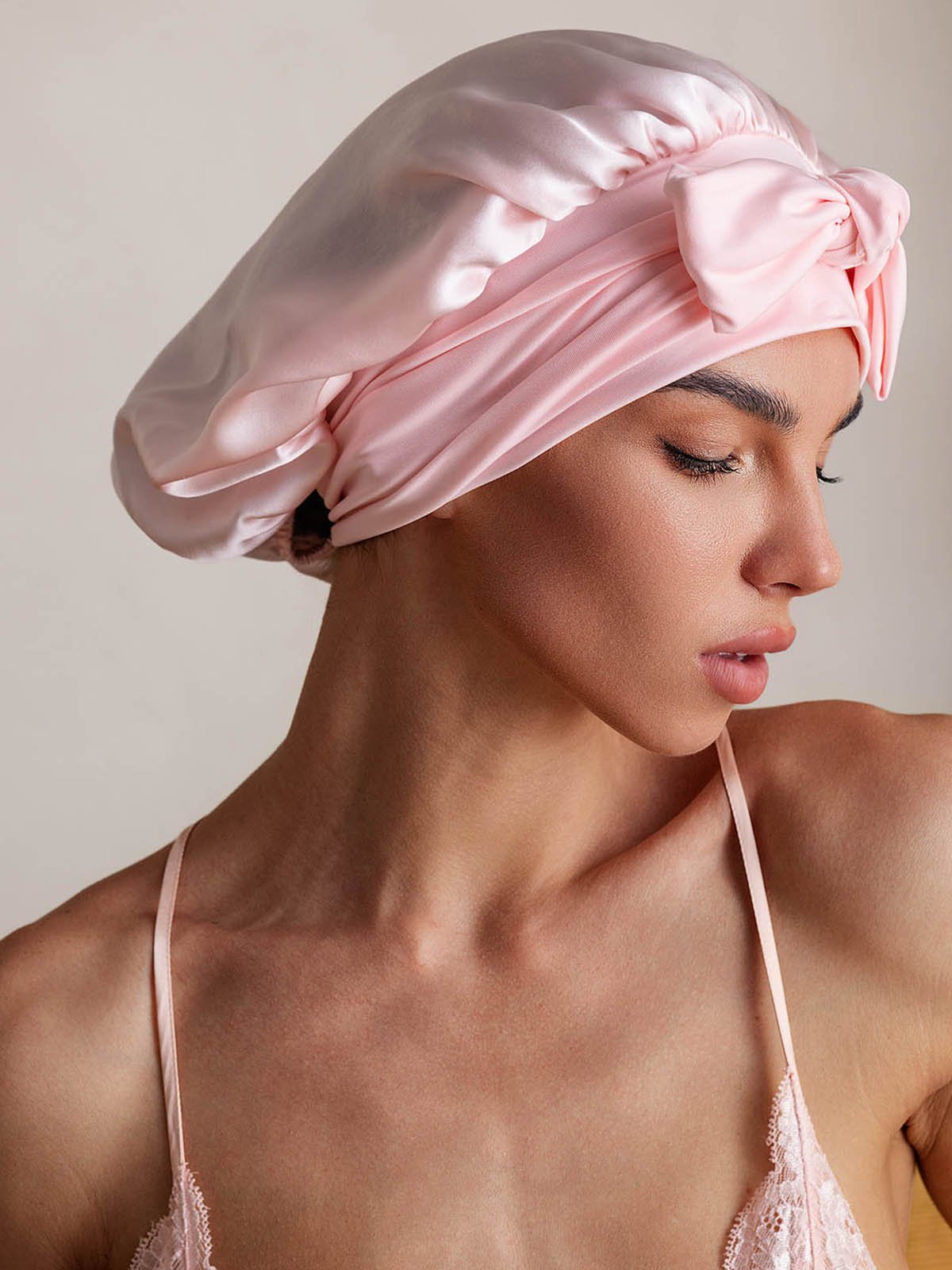 SilkSilky-CA Pure Silk Sleep Cap LightPink 006