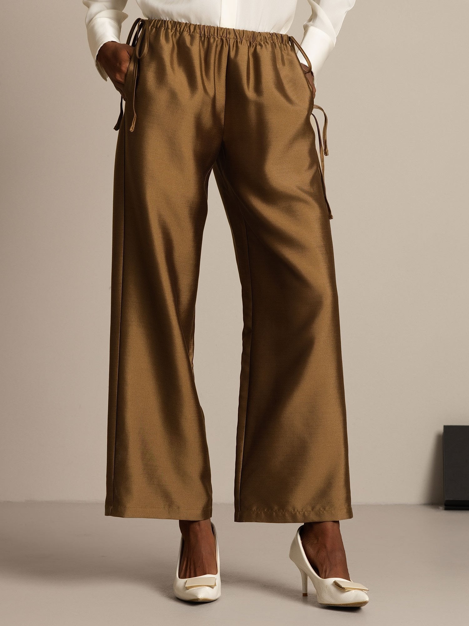 [Bronze] SilkSilky-CA 32Momme Silk-Wool Blend Womens Pants 001,