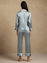 [Grayish Blue] SilkSilky-CA Long Sleeve Notch Collar Women's Pajamas 002