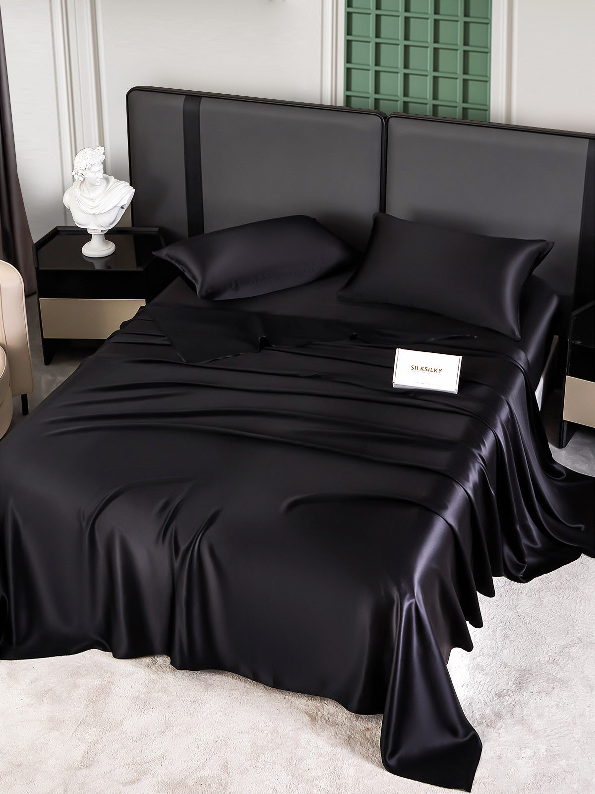 SilkSilky CA 25Momme Pure Silk Bedding Set Black 004