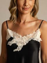 [Black] SilkSilky-CA Spaghetti Strap V Neck Camisole Set 004