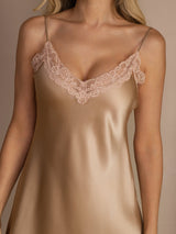 [Champagne] SilkSilky-CA Spaghetti Strap V Neck Nightgown 008