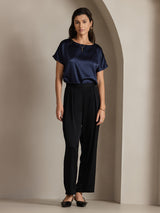 [Dark Blue] SilkSilky-CA Short Sleeve Boat Neck Women's T-Shirt 005