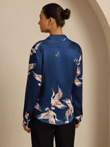 [Dark Blue] SilkSilky-CA Long Sleeve Lapel Collar Women's Shirt 002