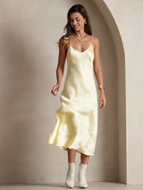 [Light Yellow] SilkSilky-CA Spaghetti Strap V Neck Nightgown 006