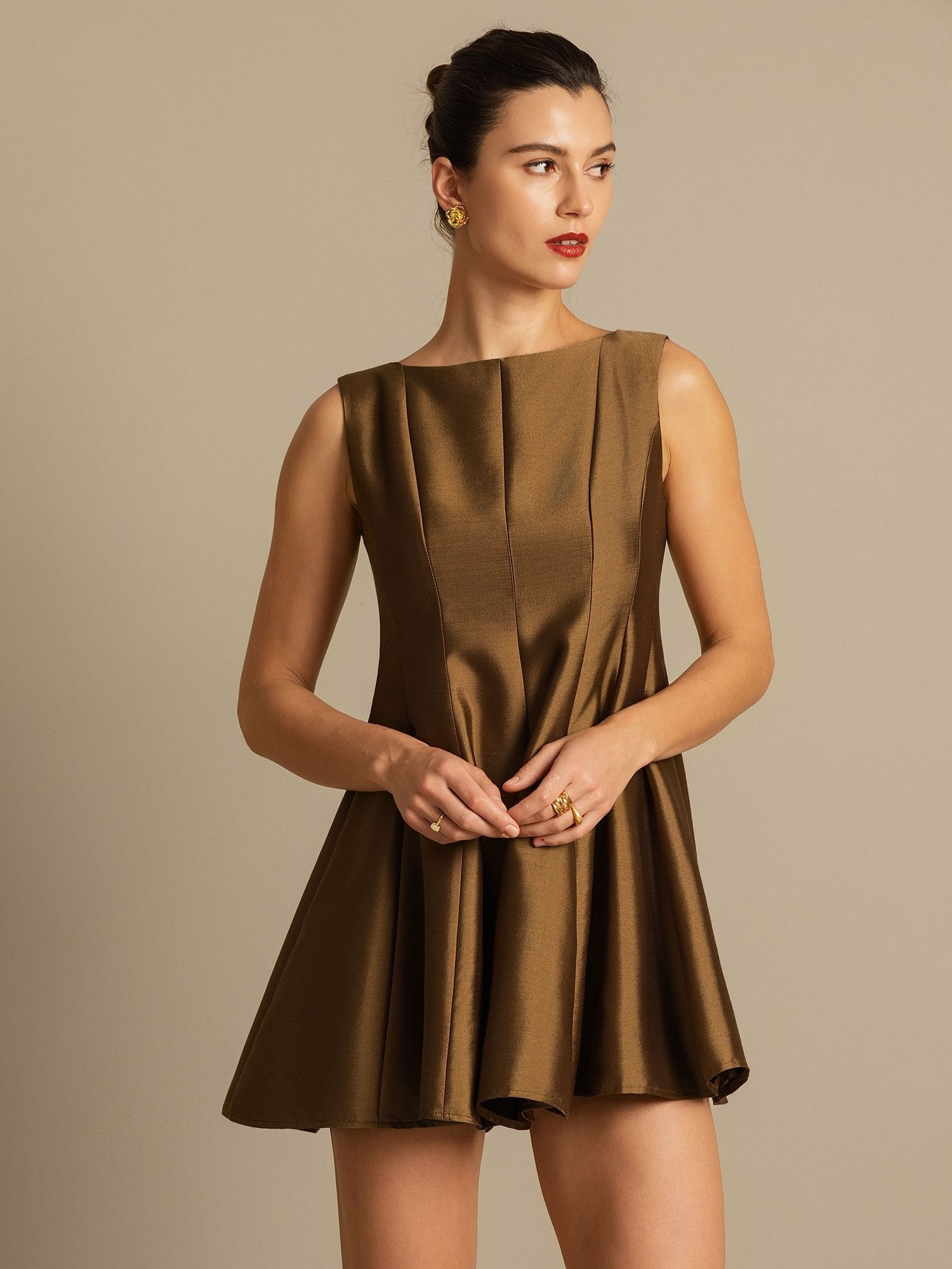 [Bronze] SilkSilky-CA 32Momme Silk-Wool Blend Dress 008,