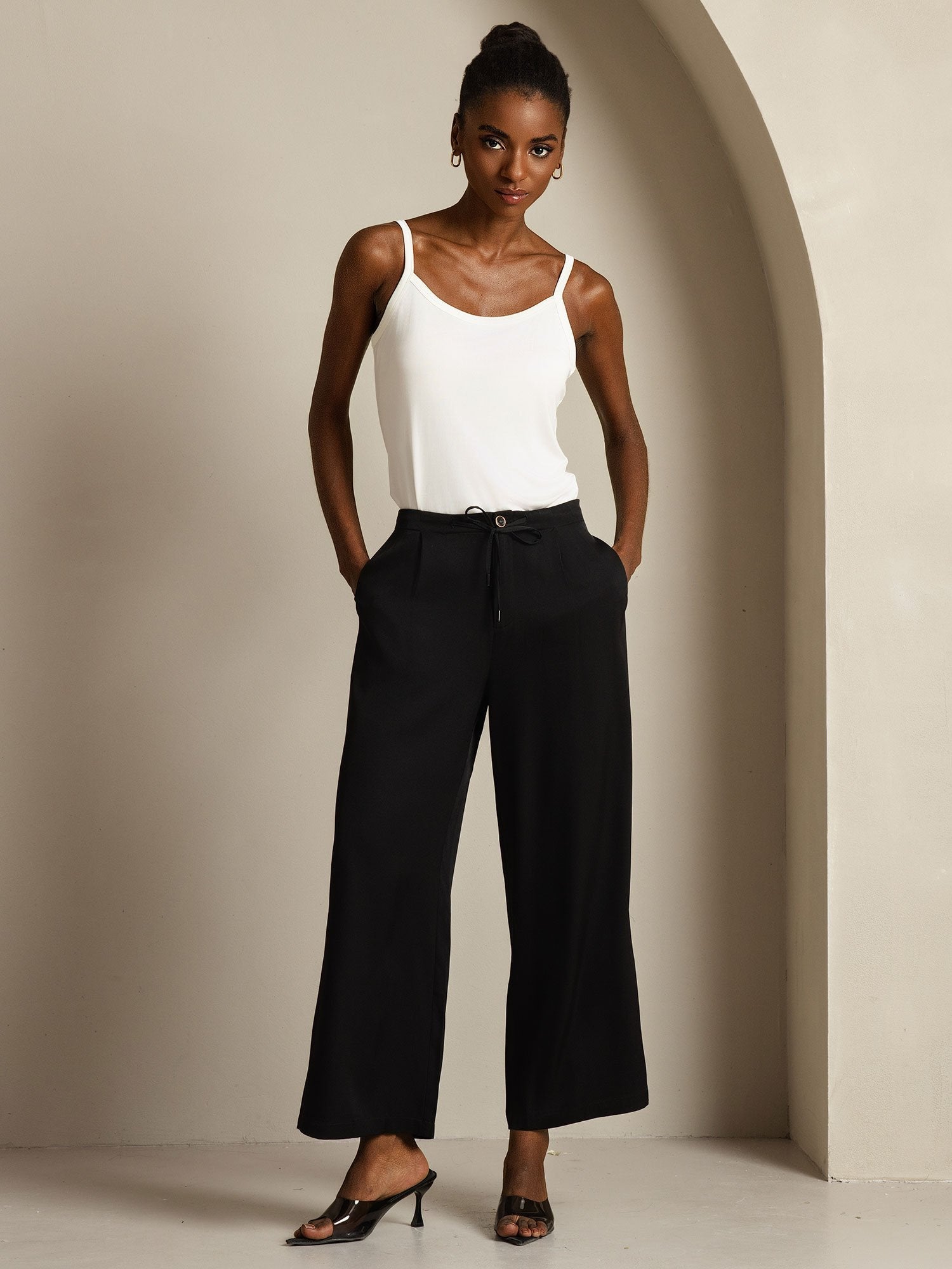 [Black] SilkSilky-CA 19Momme Silk Womens Pants 006