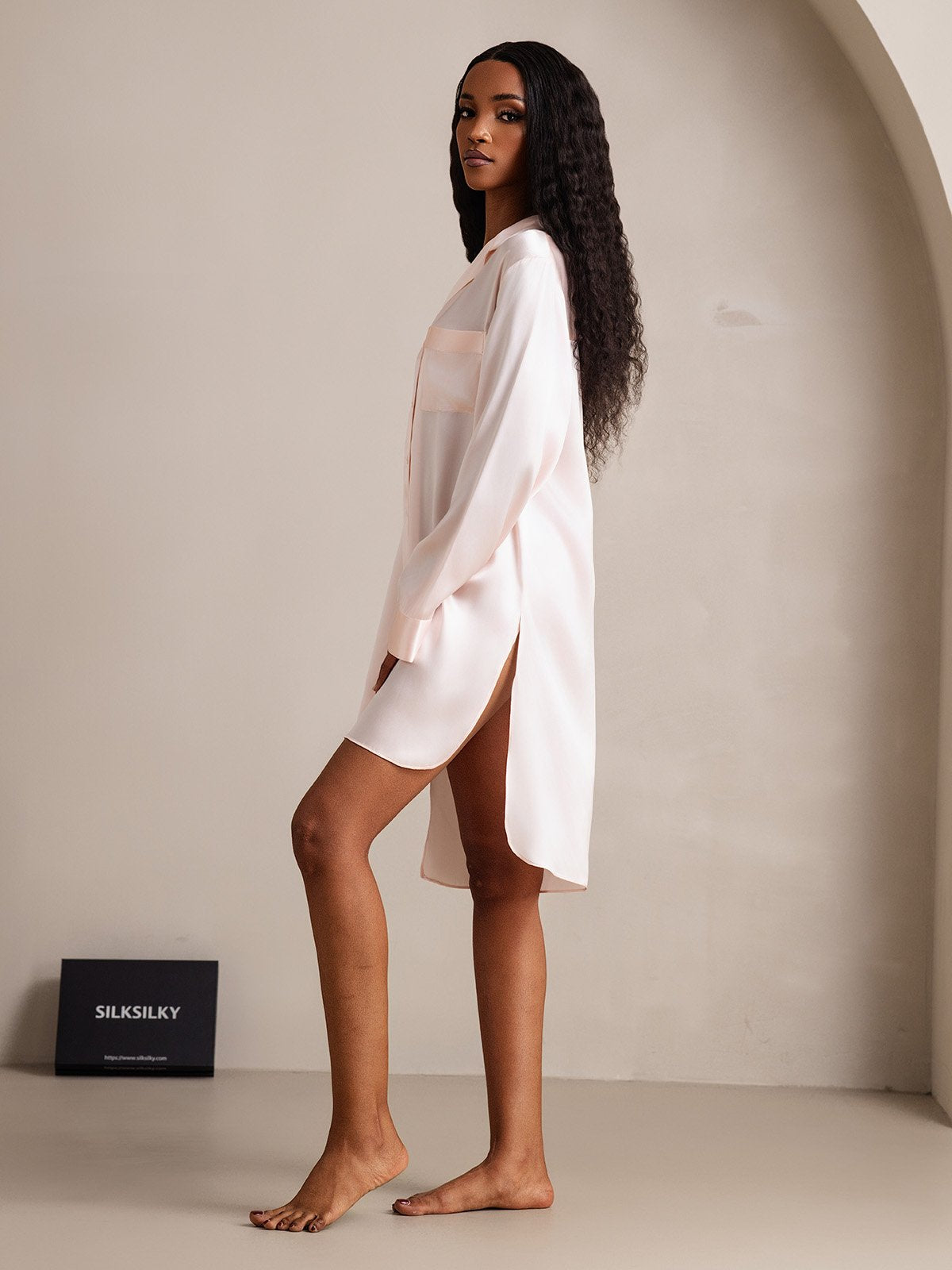 [LightPink] SilkSilky-CA Pure Silk Split Nightgown 008