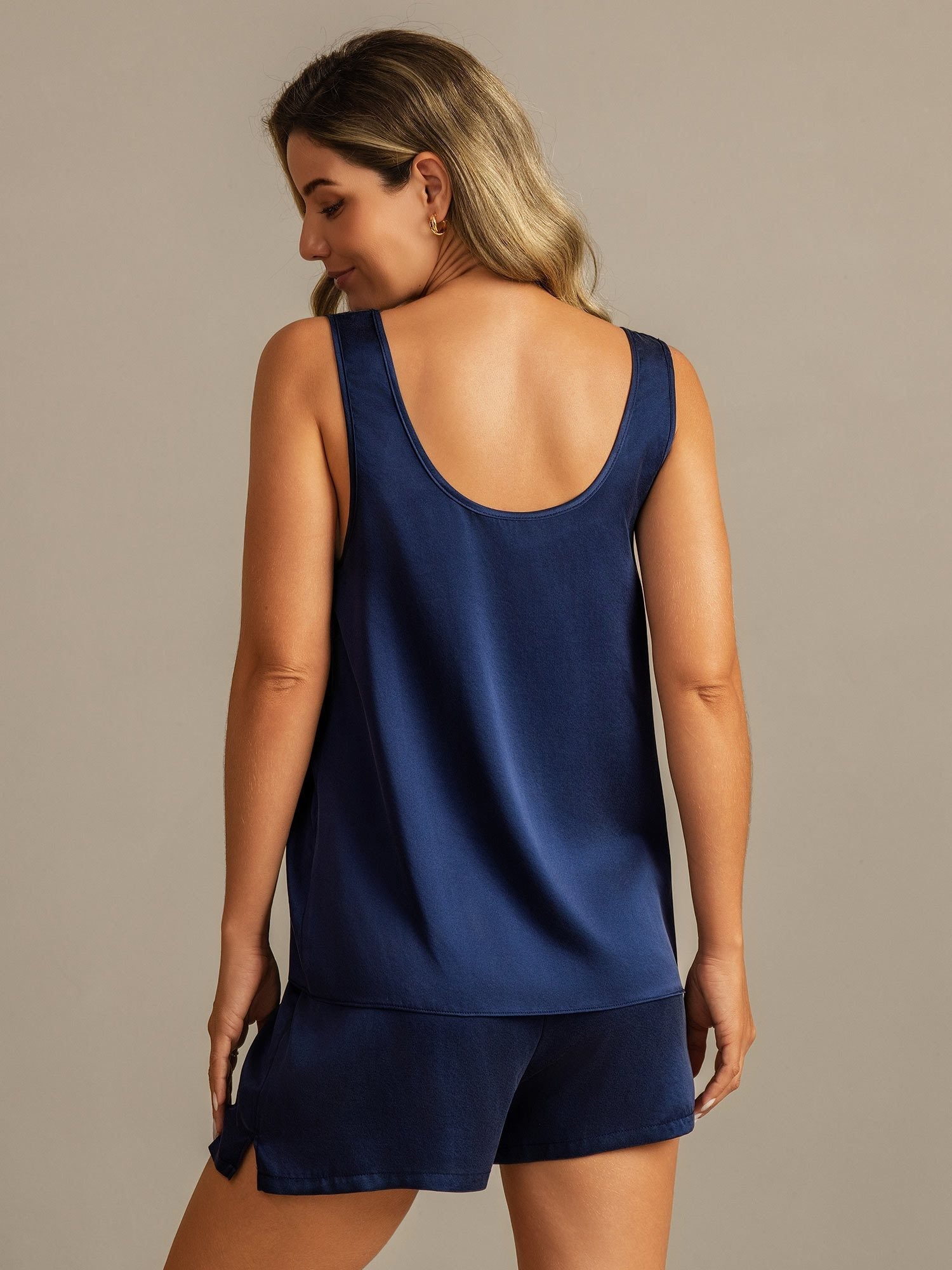 [DarkBlue] SilkSilky-CA 19Momme Washable Silk U Neck Women's Pajamas 002